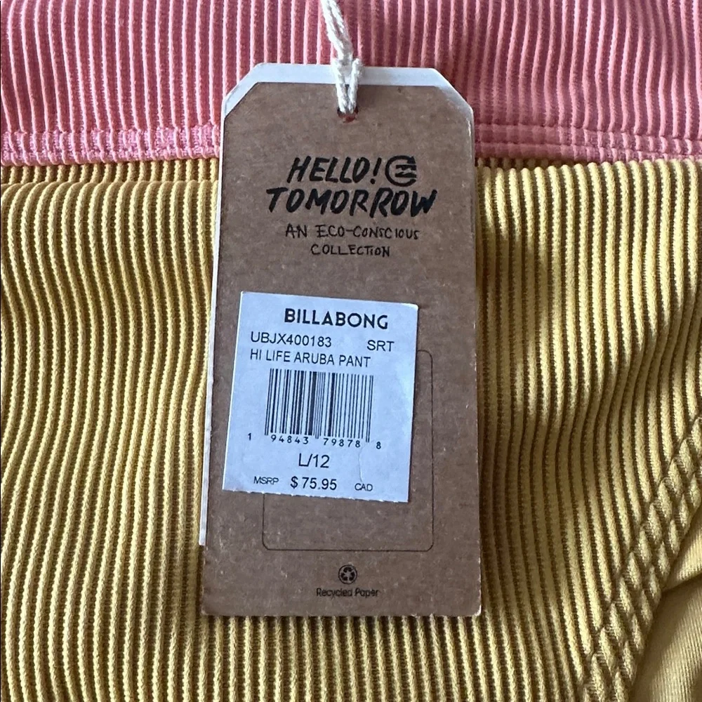 Billabong Yellow Bikini Bottom with Pink Waistband NWT - Picture 2 of 3